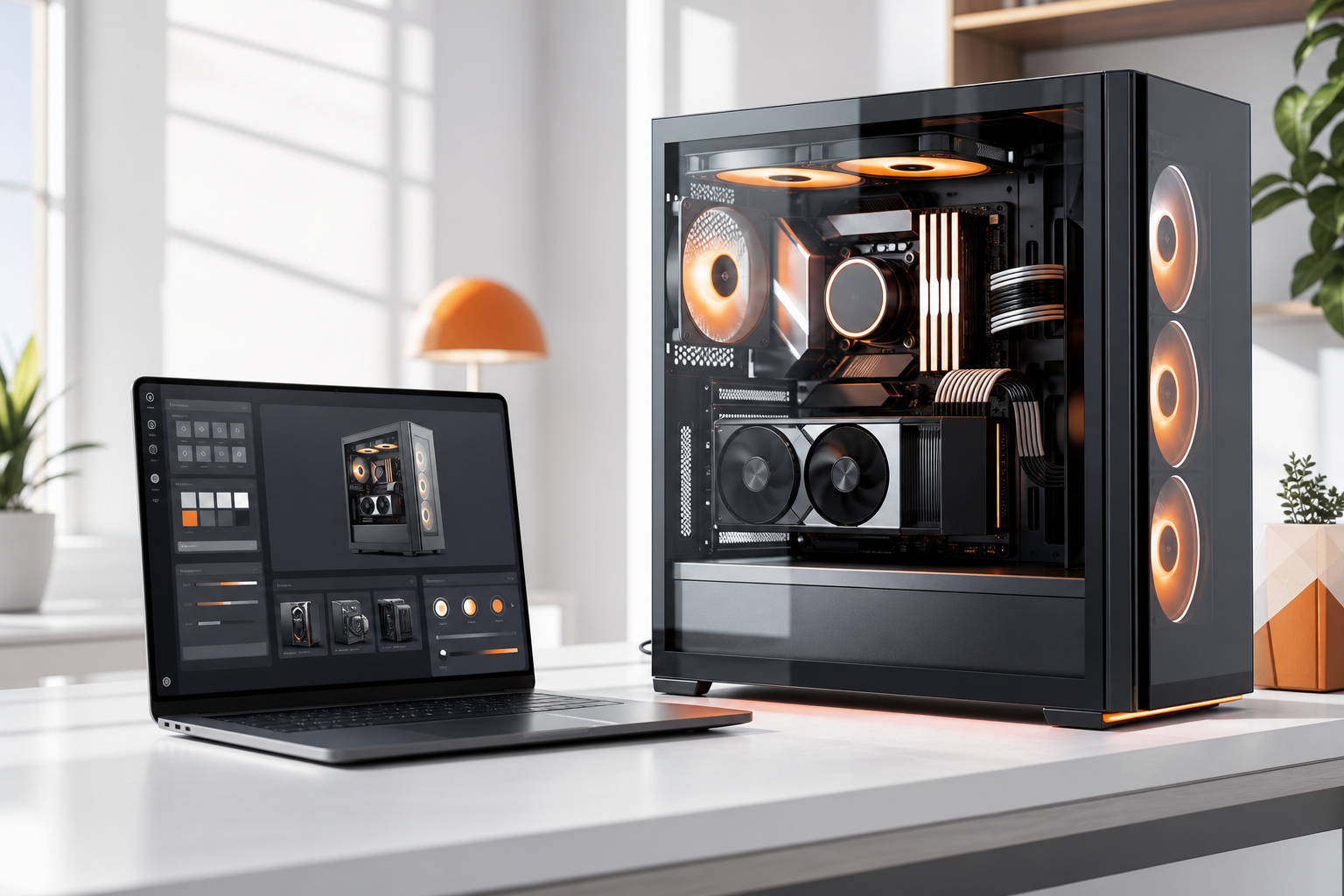 PC su misura configurato su una scrivania luminosa